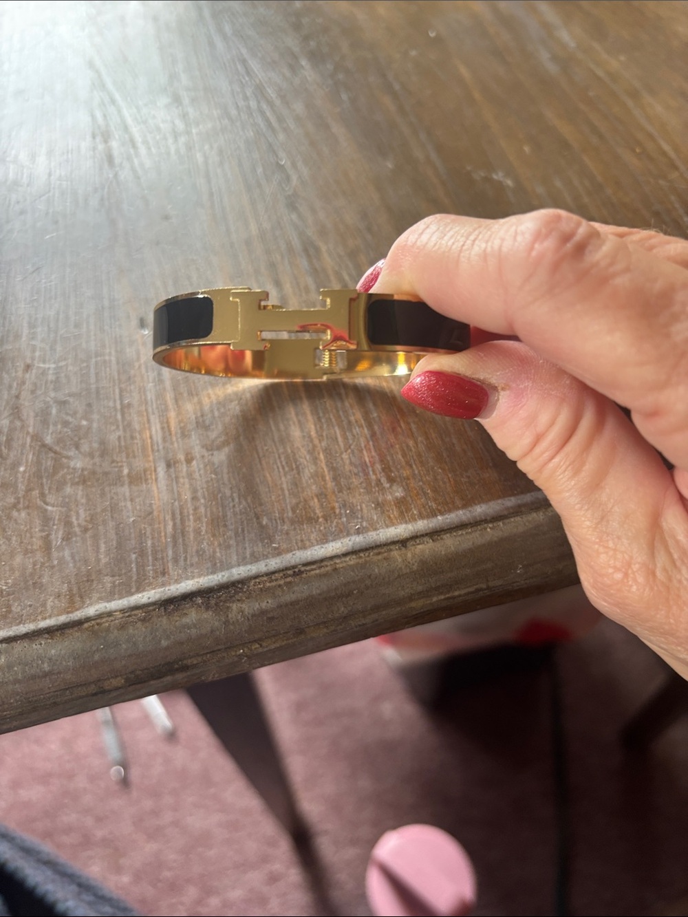Gold and Black Hinge Bangle Bracelet